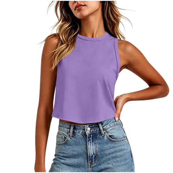 ShiShine Womens Workout Cropped Tank Tops Racerback Sleeveless Crewneck Running Yoga Active Shirts