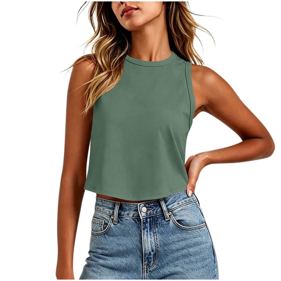 ShiShine Womens Workout Cropped Tank Tops Racerback Sleeveless Crewneck Running Yoga Active Shirts