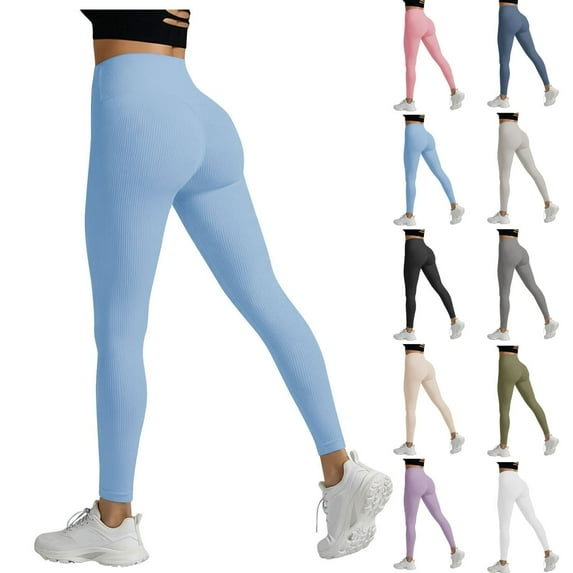ShiShine Womens Workout Leggings High Waist Tummy Control Ribbed Fashion Yoga Leggings
