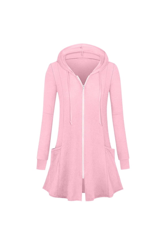 Womens Zip Up Long Hoodie Jacket Lightweight Tunic Sweatshirt Open Front Cardigan