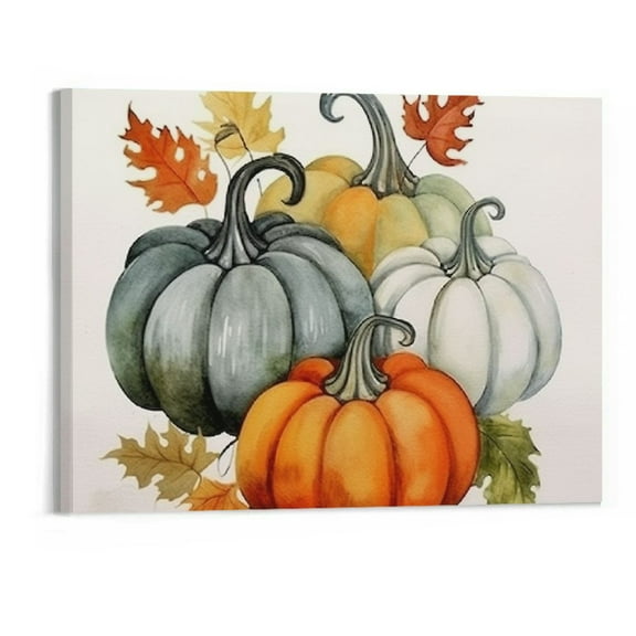 Shiartex 20x16in Canvas Wall Art Picture for Living Room Bedroom Thanksgiving Pumpkins in Different Shapes 20x16in