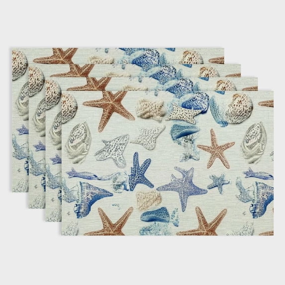 Shiartex 4Pcs Starfish Sea Pattern Linen Dining Table Placemats for Birthday Parties, Christmas, Restaurants, Buffets & Home Decoration 18x12in