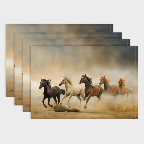 Shiartex 4pcs Horses Sand Dunes Desert Party Table Linen Dining Placemats for Birthday, Christmas, Restaurants, Buffets 18x12in
