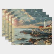 Shiartex 4pcs Lighthouse Rocky Shore Linen Party Table Placemats for Birthday Parties, Christmas, Restaurants, Buffets & Home Decor 18x12in