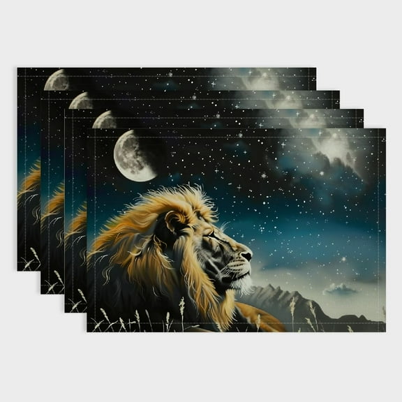Shiartex 4pcs Lion Grass Moon Dining Table Placemats Linen Placemat for Home Decoration, Set of 4 Hard Paper Mats 18x12in