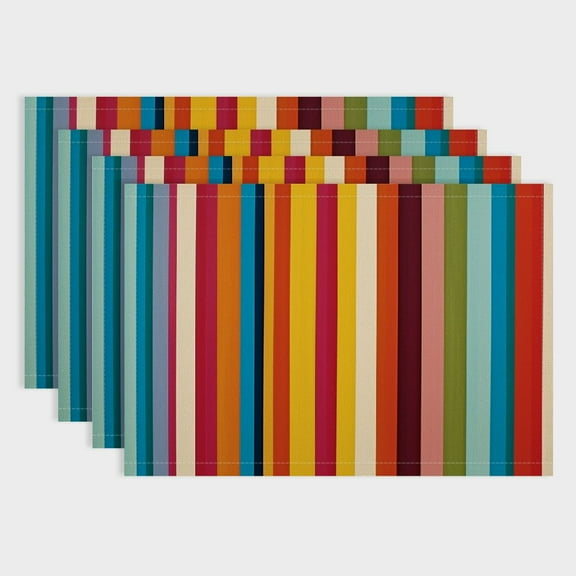 Shiartex 4pcs Stripes Colors Op Art Linen Cloth Placemat Set for Dining Table - Ideal for Birthday Parties, Christmas, Restaurants, Buffets & Home Decoration 18x12in