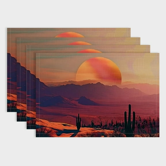 Shiartex 4pcs Sunset Mountains Linen Cloth Western Placemat Set for Dining Tables, Kitchen, Restaurants - Washable, Heat-Resistant 18x12in