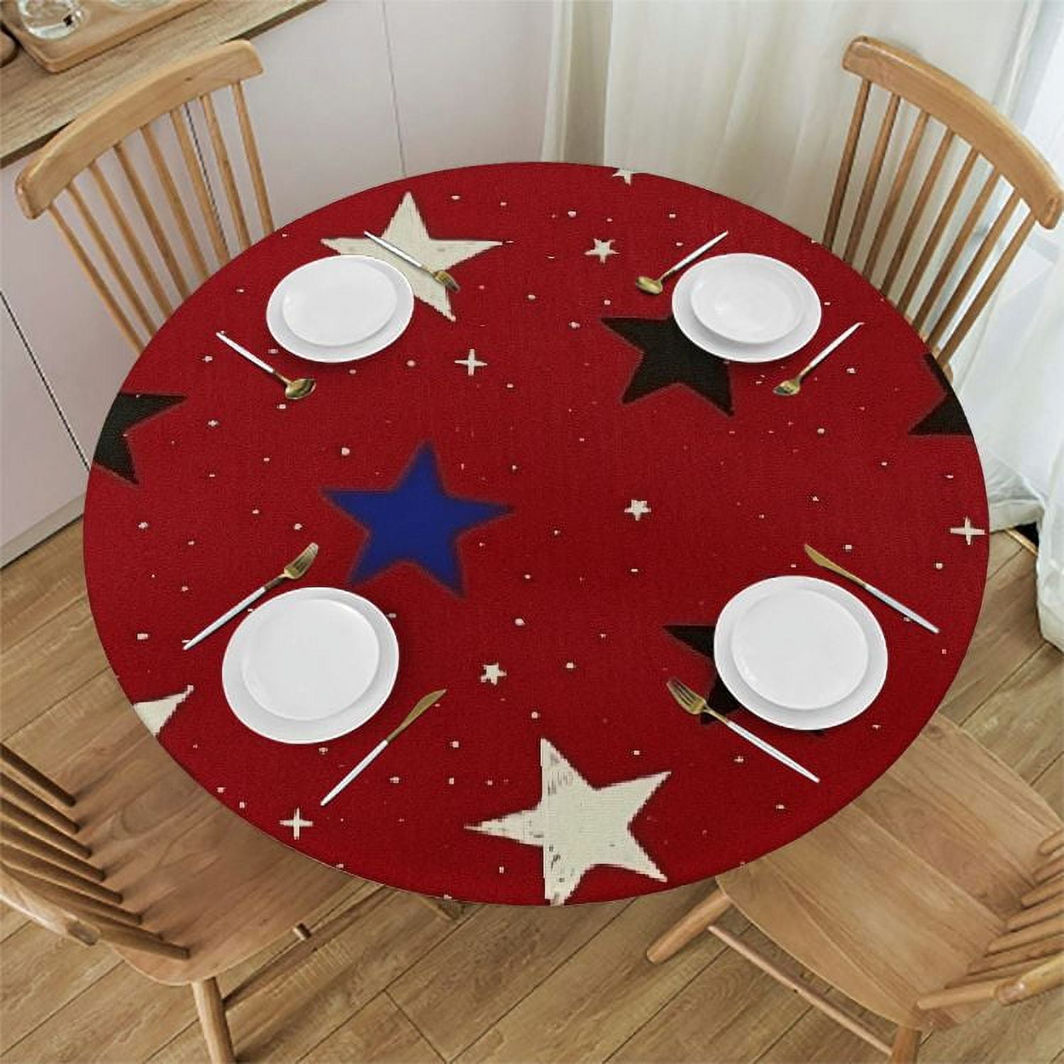 Shiartex 4th of July Tablecloth Round, Patriotic Star American Independence Day Memorial Day 