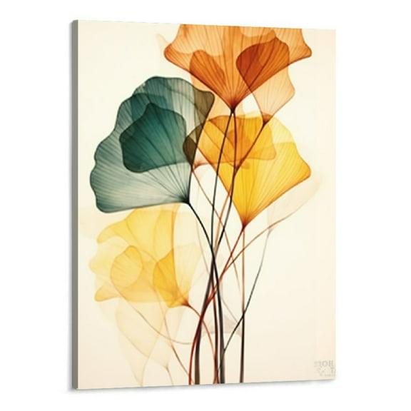 Shiartex Abstract Canvas Wall Art Green Yellow Gold Ginkgo Biloba Leaf Picture Prints Nordic Painting for Bedroom Home Decor Framed (Abstract 16x20 Inch)