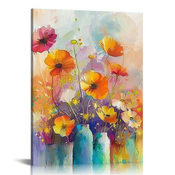 Shiartex Abstract Floral Canvas Wall Art, Colorful Flowers Artwork Painting Prints Modern Watercolor Pictures Framed for Living Room Bedroom Bathroom Office Home Decor 16x20 in/12x16 in