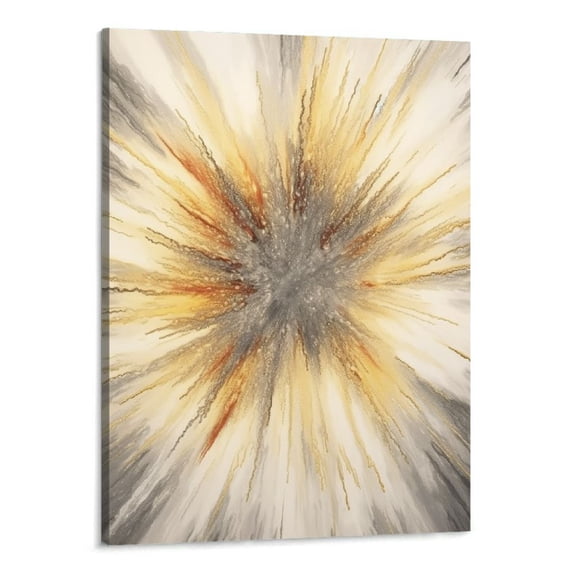 Shiartex Abstract Linear Ray Picture Decor Wall Art Modern Laser Painting With Gold Canvas Artwork for Beige Gray Bedroom Bathroom 16x20 Inch