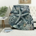 thumbnail image 1 of Shiartex  Abstract Nautical Coastal Throw Blanket,Watercolor Beach Ocean Theme Starfish Seashell Coral Lightweight Soft Blanket for Sofas,Couches,Beds,Camping,Travel White, 1 of 6