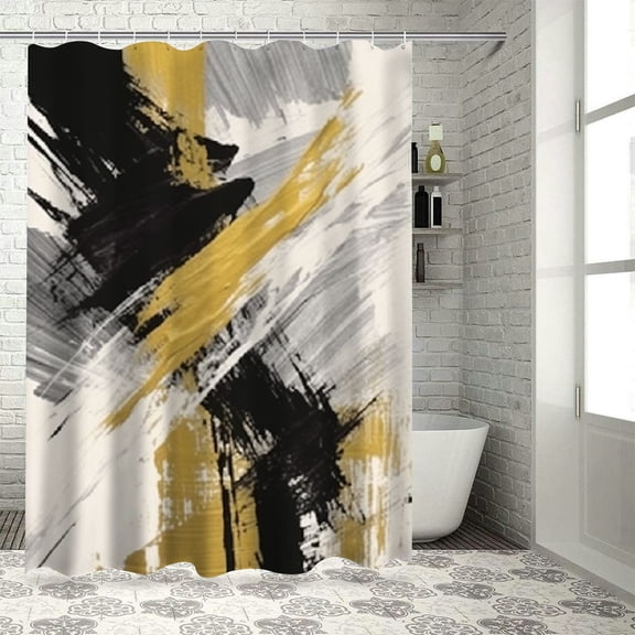 Shiartex Abstract Painting Brush Strokes Quick-Drying Shower Curtain Set with Hooks for Bathroom Decoration Waterproof Washable Shower Curtain 36x72