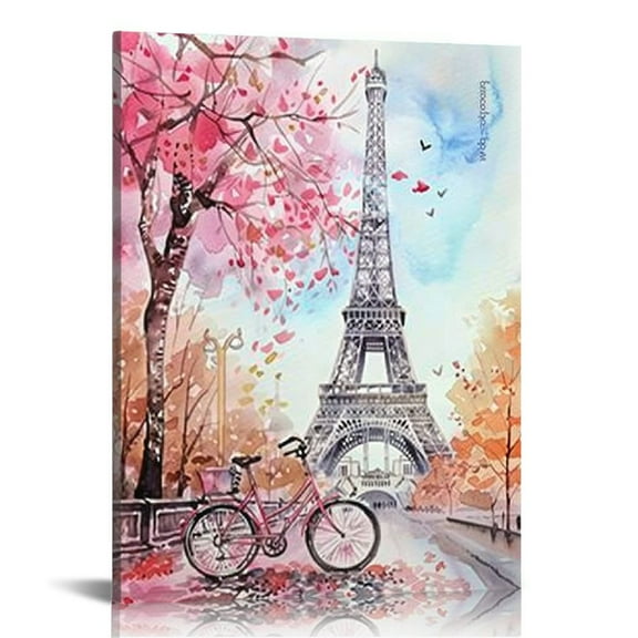 Shiartex Abstract Paris Canvas Wall Art Eiffel Tower Pictures Framed Pink Scenery Painting Romantic City Artwork for Girls Bedroom Home 16x20 in/12x16 in