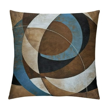 Shiartex  Abstract Throw Pillow Cushion Cover, Grunge Vintage Style Contemporary Circular Round Geometric Art, Decorative Square Accent Pillow Case, Blue Umber