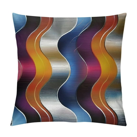 Shiartex Abstract Throw Pillow Cushion Cover, Modern Graphic Vector Design with Rainbow Like Circles and Details Artwork, Decorative Square Pillow Case, Blue Magenta