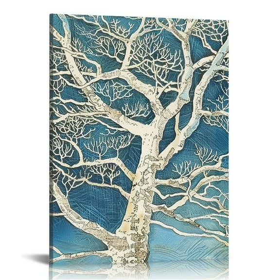 Shiartex Abstract Tree Wall Art, White Tree in the Blue Background Canvas Print Nature Scenery Wall Art Landscape Picture for Living Room Bedroom Wall Painting Décor Modern Artwork 16x20 in/12x16 in