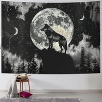 Shiartex Abstract Wolf Tapestry Misty Forest Starry Sky Mountain Full Moon Tapestries Wall Hanging Blanket Wild Animal Wall Tapestry for Kids Bedroom Living Room Dorm Party Wall Decor Poster Painting