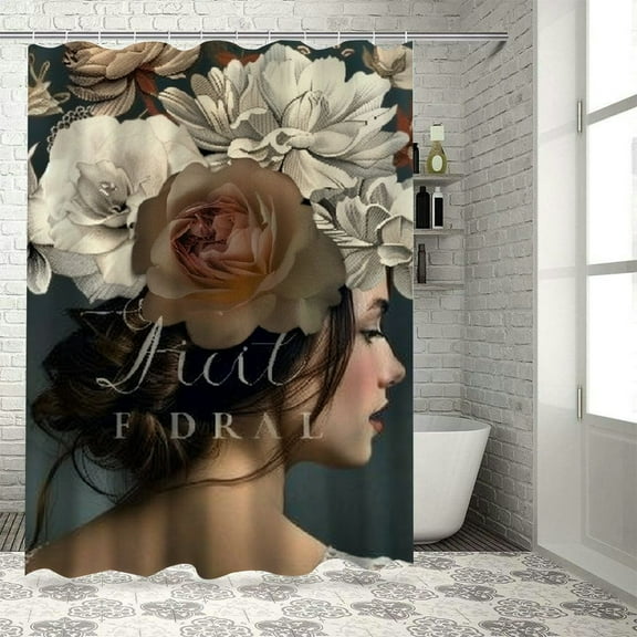 Shiartex African American Shower Curtain Black Girl Woman Shower Curtains White Floral Queen Peony Flower Rose Quotes Modern Bathroom Decor Fabric Polyester Waterproof White