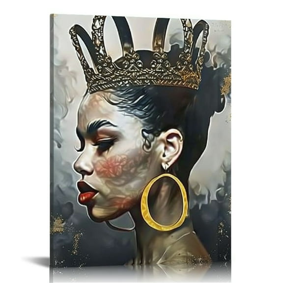 Shiartex African Queen Wall Art Black Couple Canvas Prints African American Love Poster Black Girl Black Man Wall Decor Painting for Living Room Bedroom Bathroom 16x20 in/12x16 in