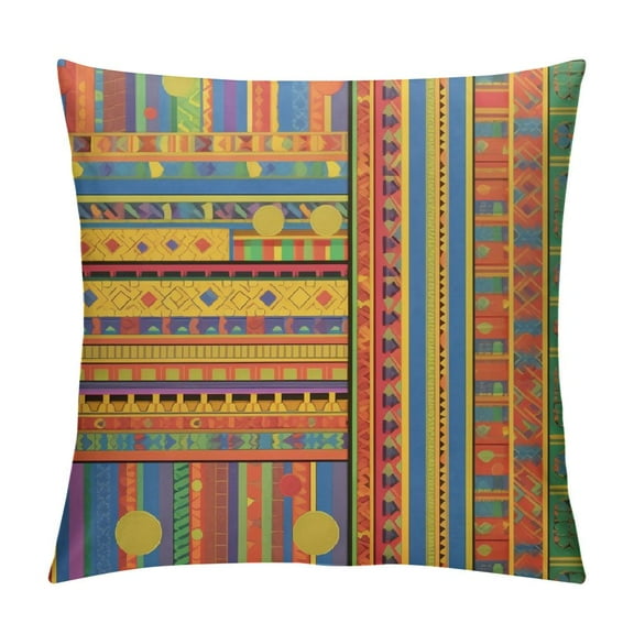 Shiartex  African Throw Pillow Cushion Cover, Borders Pattern Old Fashioned Culture Theme Colorful Print, Decorative Square  Pillow Case, Yellow Red