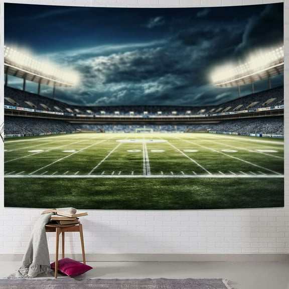 Shiartex American Football Stadium Tapestry , Sport Field Light Night Soccer Turf Boys Green Grass Dark Modern Simple Printed Decoration Tapestry Wall Hanging Bedroom Living Room Dorm Decor 40x30inch