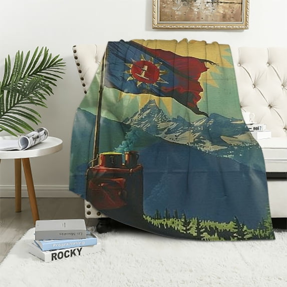 Shiartex American Throw Blanket, Montana Flag Plow Shovel Pick Rest in a Field, Flannel Accent Piece Soft Couch Cover for Adults 60x80in