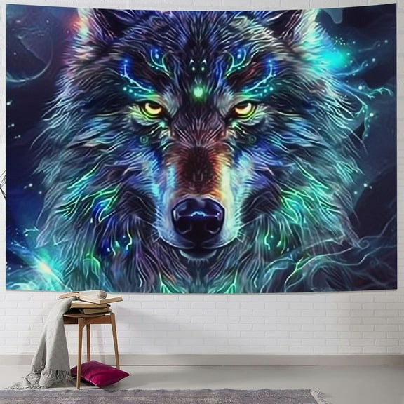 Shiartex  Animal Tapestry Wolf Art Galaxy Stars Wall Hanging Aesthetic Decoration For Bedroom Living Room Wall Art Tapestries 40x30inch