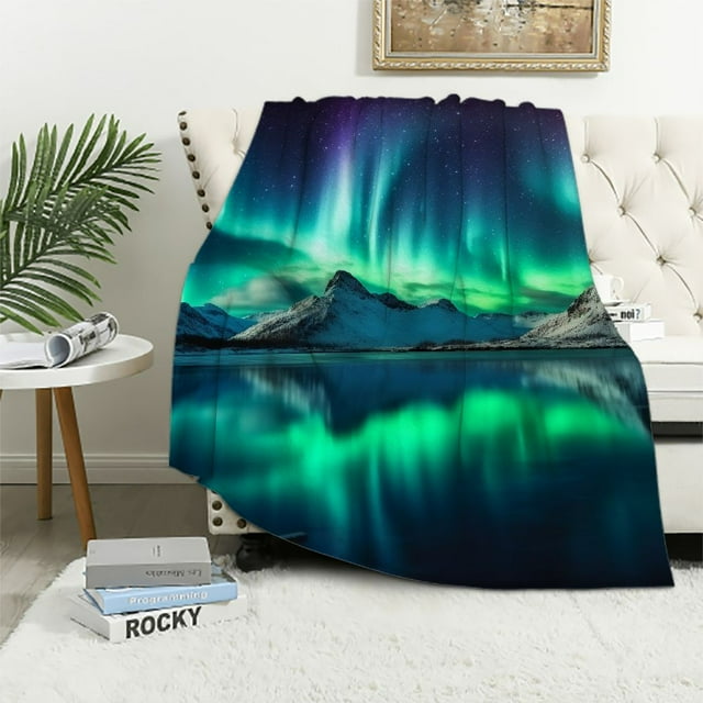 Shiartex Aurora Borealis Mountains Lake Ideal Comfy Throw Blanket