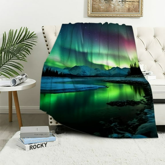 Shiartex Aurora Borealis Mountains Lake Print Flannel Throw Blanket All Seasons Super Soft Bed Blanket 40x50in