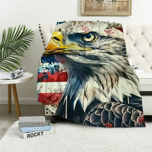 Shiartex  Bald Eagle Blanket American Flag Eagle Decor Throw Blankets Bald Eagle Valentines Gifts for Men Warm Soft Plush LightweightFlannel Blanket Bedding Sofa Blanket for Adults Kids White