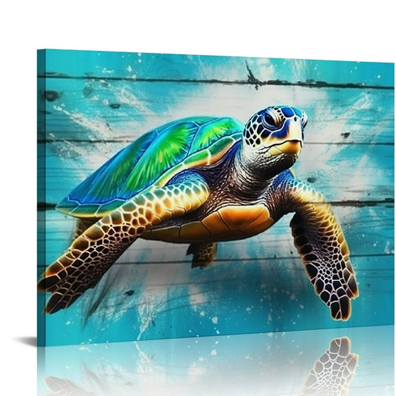 Shiartex  Bathroom Canvas Wall Art, Sea Turtle Wall Decor Painting Ocean Beach Canvas Prints Framed Artwork for Living Room Bedroom Office 20x16 in/16x12 in