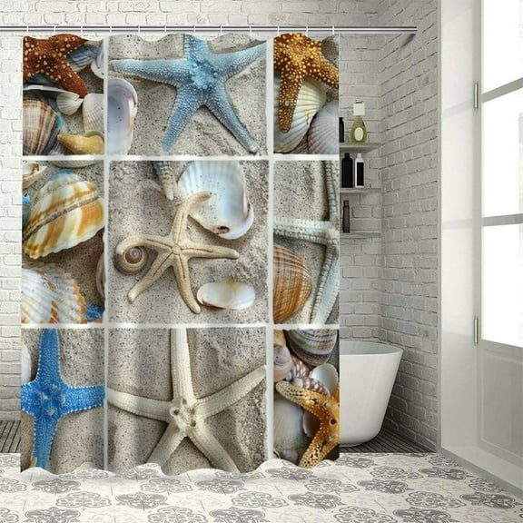 Shiartex  Bathroom,Collage Summer Seashells Sea Shell Waterproof Polyester Shower Curtain Bathroom Decor Set 36x72