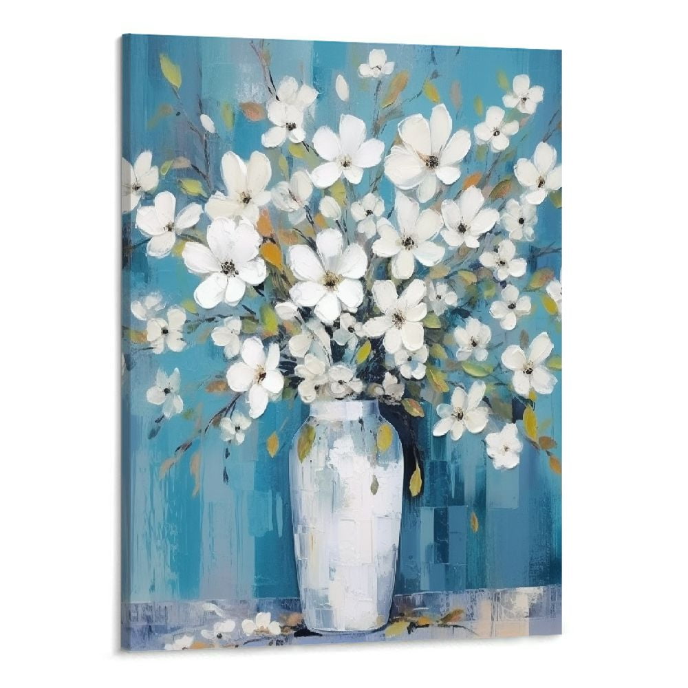 Shiartex Bathroom Wall Decor Blue Flower Picture Artwork for Walls