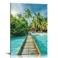 thumbnail image 1 of Shiartex Beach Canvas Wall Art for Corridor, Bridge to Tropical Island Picture with Blue Sky, Modern Relax Prints Artwork Aisle Decor (Waterproof, Bracket Mounted Ready to Hang) 16x20 in/12x16 in, 1 of 5