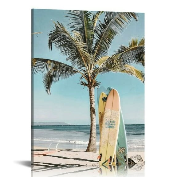 Shiartex Beach Coastal Canvas Wall Art: 16x20 in/12x16 in Seascape Artwork Sea Coconut Art and Beach Surfboards Painting Seaside Palm Tree Picture Decor for Living Room Bedroom