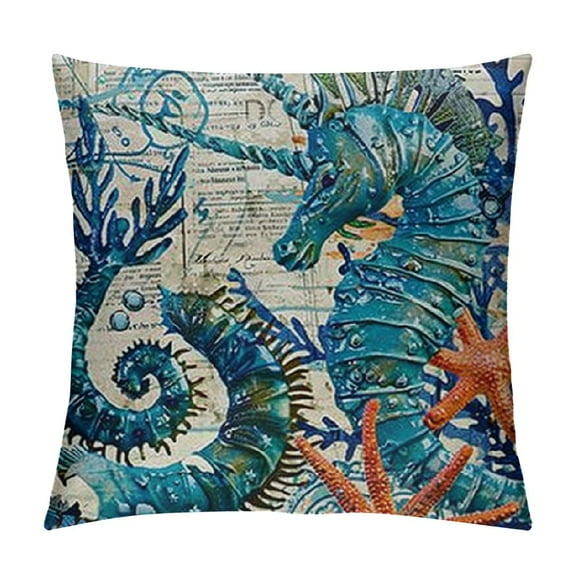 Shiartex  Beach/Coastal Throw Pillow Covers Sea Turtle/Sea Horse Cushion Cover Sea Theme Home Decorative  Pillowcases，for Sofa,Patio,Bedroom  White