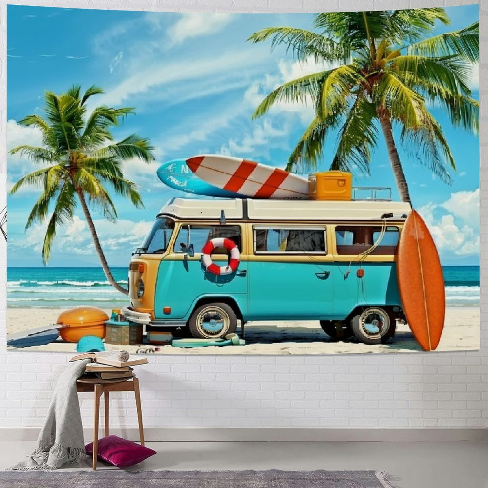 Caravan Backdrop Shiartex Beach Party Backdrop Blue Caravan Travel Surf Birthday Party ...