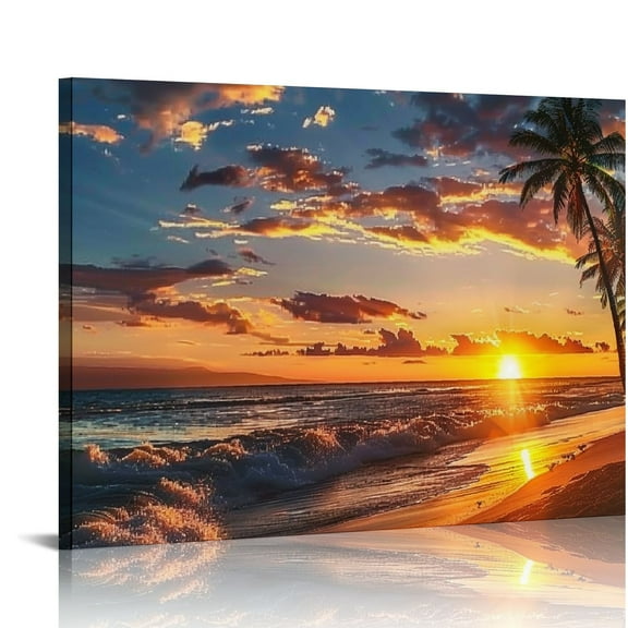 Shiartex Beach Pictures Ocean Canvas Wall Art, Sunset Tropical Wall Art for Living Room Bathroom Wall Decor 20x16 in/16x12 in