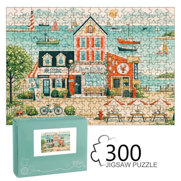 Shiartex Beach Puzzles for Adults Coastal Town Jigsaw Puzzle, Lighthouse Harbor Scene, Relaxing Family Game, Home Decor Wall Art Gift for Adults, Couples