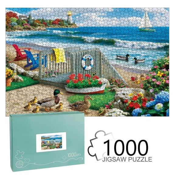Shiartex Beach Puzzles for Adults Lighthouse Duck Coastal Jigsaw Puzzle, Nautical Beach Scene, Relaxing Family Game, Home Decor Gift for Adults, Couples