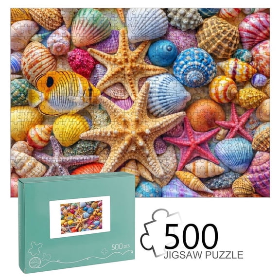 Shiartex Beach Puzzles for Adults Seashell Starfish Jigsaw Puzzle, Coastal Scene, Relaxing Family Game, Home Decor Wall Art Gift for Adults, Couples