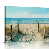 Shiartex Beach Scene Bathroom Wall Art Beach Path Artwork Framed Blue Sea Seascape Canvas Wall Decor Shoreside Seaside Coastal Print Pictures Home Kitchen Ready To Hang 20x16in
