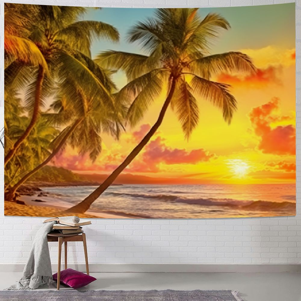 Shiartex Beach Sunset Tapestry Tropical Ocean Palm Tree Summer Hawaii ...