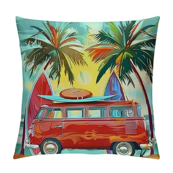 Shiartex Beach Themed Pillow Cases Cushion Covers Kids Soft Surfboard Palm Tree Throw Pillow Covers Hawaiian Beach Decorative Throw Pillowcases Tropical Island Decor Cushion Cases