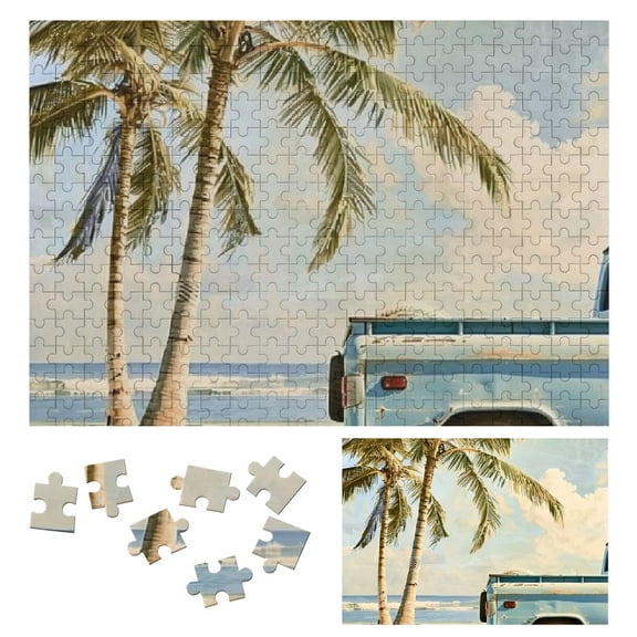 Shiartex Beach Truck Palm Trees Wooden Jigsaw Puzzle, Impossible Hard Challenge for Adults, Gift for Family Friends 300 PCS