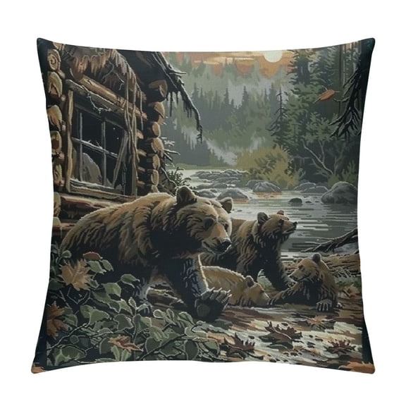 Shiartex Bears Forest Log Cabin Throw Pillow Covers Sweet Home Pillowcase for Home Couch Decor 1PC 20x20in