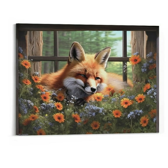Shiartex Bedroom Wall Art Farmhouse Fox Wall Decor Rustic Country Fox Pictures Canvas Print Forest Wild Animal Painting Framed Modern Home Artwork Decorations For Bedroom Kitchen Office 20x16 Inch