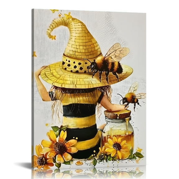 Shiartex Bee Hat Honey Jar Canvas Wall Art Home Decor Prints 12x16in