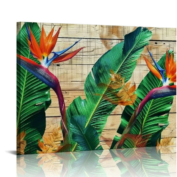 Shiartex Bird of Paradise Canvas Wall Art Tropical Flower Painting Picture Hawaii Theme Prints Artwork Wall Decor Framed  20x16in
